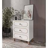 Kzn Home Bohem Şifonyer Beyaz 3 Çekmeceli 78 cm Yükseklik 68 cm Genişlik 42 cm Derinlik