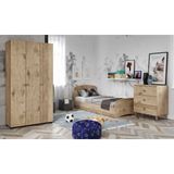 Kzn Home Soft Çocuk Odası Takımı Meşe Karyola 3 Kapaklı Gardırop 3 Çekmeceli Şifonyer Tamamı Mdf