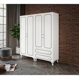 Kzn Home Stil 4 Kapaklı Beyaz MDF Moduler Gardırop Elbise Dolabı Ayna Yok Modern Tasarım