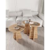 Kznmob Home Mush 3lü Zigon Sehpa, Beyaz, Ceviz, Meşe, Traverten Desenli- Tamamı Mdf - Safir Meşe