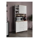 KZNMOB HOME Stella Kahve Köşesi Dolabı Beyaz-Meşe 90cm, Erzak Dolabı, Kiler Dolabı