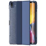 Kzy Apple iPad Pro 11 2018 Deri Görünümlü Stantlı Silikon Tablet Kılıfı - Lacivert