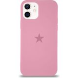 Kzy Apple iPhone 12 ile Uyumlu Kapak Yıldız Logolu Içi Kadife Lansman Silikon Kılıf - Pembe