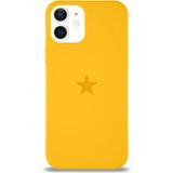Kzy Apple iPhone 12 ile Uyumlu Kapak Yıldız Logolu Içi Kadife Lansman Silikon Kılıf - Sarı
