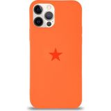 Kzy Apple iPhone 12 Pro ile Uyumlu Kapak Yıldız Logolu Içi Kadife Lansman Silikon Kılıf - Turuncu
