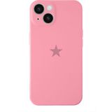 Kzy Apple iPhone 14 ile Uyumlu Kapak Yıldız Logolu Kamera Korumalı Içi Kadife Lansman Silikon Kılıf - Pembe
