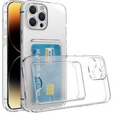 Kzy Apple iPhone 14 Pro Kapak Kamera Korumalı Kartlıklı Şeffaf Silikon Kılıf