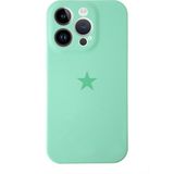 Kzy Apple iPhone 14 Pro Max ile Uyumlu Kapak Yıldız Logolu Kamera Korumalı Içi Kadife Lansman Silikon Kılıf - Su Yeşili
