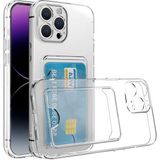 Kzy Apple iPhone 14 Pro Max Kapak Kamera Korumalı Kartlıklı Şeffaf Silikon Kılıf