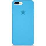 Kzy Apple iPhone 7 Plus ile Uyumlu Kapak Yıldız Logolu Içi Kadife Lansman Silikon Kılıf - Açık Mavi - iPhone 8 Plus