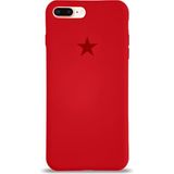 Kzy Apple iPhone 7 Plus ile Uyumlu Kapak Yıldız Logolu Içi Kadife Lansman Silikon Kılıf - Kırmızı - iPhone 8 Plus