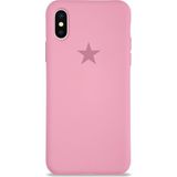 Kzy Apple iPhone x ile Uyumlu Kapak Yıldız Logolu Içi Kadife Lansman Silikon Kılıf - Pembe