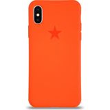 Kzy Apple iPhone x ile Uyumlu Kapak Yıldız Logolu Içi Kadife Lansman Silikon Kılıf - Turuncu