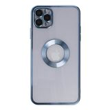 KZY İletişim Apple iPhone 11 Pro ile Uyumlu ile uyumlu Kapak Yanları Renkli Lens Korumalı Logo Gösteren Şeffaf Luxury Kılıf - Açık Mavi