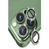 KZY İLETİŞİM Apple iPhone 11 Pro Max Taşlı Tasarım Temperli Cam Kamera Lens Koruyucu - Yeşil