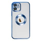 KZY İletişim Apple iPhone 12 ile Uyumlu ile uyumlu Kapak Yanları Renkli Lens Korumalı Logo Gösteren Şeffaf Luxury Kılıf - Mavi