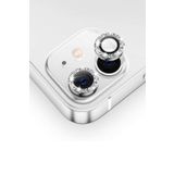 KZY İLETİŞİM Apple iPhone 12 Mini Taşlı Tasarım Temperli Cam Kamera Lens Koruyucu - Gümüş