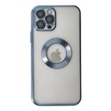 KZY İletişim Apple iPhone 12 Pro ile Uyumlu ile uyumlu Kapak Yanları Renkli Lens Korumalı Logo Gösteren Şeffaf Luxury Kılıf - Açık Mavi