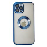 KZY İletişim Apple iPhone 12 Pro ile Uyumlu ile uyumlu Kapak Yanları Renkli Lens Korumalı Logo Gösteren Şeffaf Luxury Kılıf - Mavi