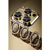 KZY İLETİŞİM Apple iPhone 12 Pro Max Taşlı Tasarım Temperli Cam Kamera Lens Koruyucu - Gold