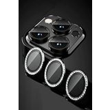 KZY İLETİŞİM Apple iPhone 12 Pro Max Taşlı Tasarım Temperli Cam Kamera Lens Koruyucu - Siyah