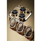 KZY İLETİŞİM Apple iPhone 12 Pro Taşlı Tasarım Temperli Cam Kamera Lens Koruyucu - Gold