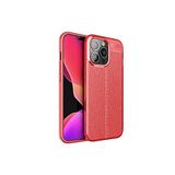 KZY İletişim-Apple iPhone 13 Pro Max ile Uyumlu Kılıf Darbe Korumalı Deri Görünümlü Silikon Arka Kapak - Kırmızı