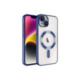 KZY İletişim Apple iPhone 14 ile Uyumlu Wireless Özellikli Lens Korumalı Logo Gösteren Şeffaf Silikon Kılıf - Mavi