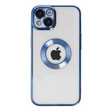 KZY İletişim Apple iPhone 14 Plus ile Uyumlu ile uyumlu Kapak Yanları Renkli Lens Korumalı Logo Gösteren Şeffaf Luxury Kılıf - Mavi