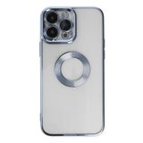 KZY İletişim Apple iPhone 14 Pro ile Uyumlu ile uyumlu Kapak Yanları Renkli Lens Korumalı Logo Gösteren Şeffaf Luxury Kılıf - Açık Mavi