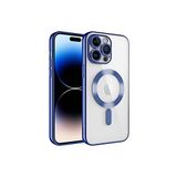 KZY İletişim Apple iPhone 14 Pro ile Uyumlu Wireless Özellikli Lens Korumalı Logo Gösteren Şeffaf Silikon Kılıf - Mavi