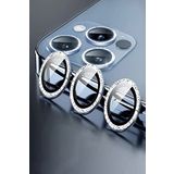 KZY İletişim Apple iPhone 14 Pro Taşlı Tasarım Temperli Cam Kamera Lens Koruyucu - Mavi