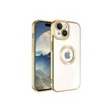 KZY İletişim Apple iPhone 15 Plus ile uyumlu Kapak ile uyumlu Yanları Renkli Lens Korumalı Logo Gösteren Luxury Silikon Kılıf - Gold