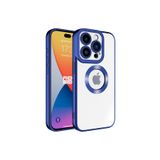 KZY İletişim Apple iPhone 15 Pro ile uyumlu Kapak ile uyumlu Yanları Renkli Lens Korumalı Logo Gösteren Luxury Silikon Kılıf - Mavi