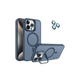 KZY İletişim Apple iPhone 15 Pro Max ile Uyumlu Lens Hediyeli Kamere Korumalı Wireless Şarj Özellikli Standlı Premium Kılıf - Lacivert