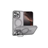 KZY İletişim Apple iPhone 16 Pro Max ile Uyumlu Lens Hediyeli Kamere Korumalı Wireless Şarj Özellikli Standlı Premium Kılıf - Gri
