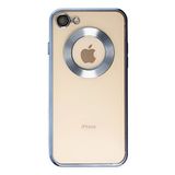 KZY İletişim Apple iPhone 7 ile Uyumlu ile uyumlu Kapak Yanları Renkli Lens Korumalı Logo Gösteren Şeffaf Luxury Kılıf - Açık Mavi