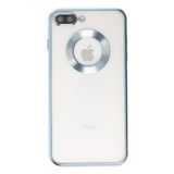 KZY İletişim Apple iPhone 8 Plus ile Uyumlu ile uyumlu Kapak Yanları Renkli Lens Korumalı Logo Gösteren Şeffaf Luxury Kılıf - Açık Mavi