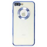 KZY İletişim Apple iPhone 8 Plus ile Uyumlu ile uyumlu Kapak Yanları Renkli Lens Korumalı Logo Gösteren Şeffaf Luxury Kılıf - Mavi