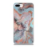 KZY İletişim Apple iPhone 8 Plus ile Uyumlu Kapak Mermer Desenli Pop Socketli Silikon Kılıf - Mercan
