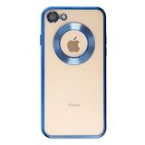 KZY İletişim Apple iPhone SE 2020 ile Uyumlu ile uyumlu Kapak Yanları Renkli Lens Korumalı Logo Gösteren Şeffaf Luxury Kılıf - Mavi