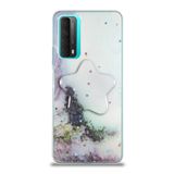KZY İletişim Huawei P Smart 2021 ile Uyumlu Kapak Mermer Desenli Pop Socketli Silikon Kılıf - Beyaz