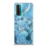 KZY İletişim Huawei P Smart 2021 ile Uyumlu Kapak Mermer Desenli Pop Socketli Silikon Kılıf - Mavi