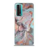 KZY İletişim Huawei P Smart 2021 ile Uyumlu Kapak Mermer Desenli Pop Socketli Silikon Kılıf - Mercan