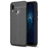 KZY İletişim-Huawei P20 Lite ile Uyumlu Kılıf Darbe Korumalı Deri Görünümlü Silikon Arka Kapak - Siyah (Siyah)