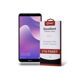 KZY İLETİŞİM Huawei Y7 2018 ile uyumlu Temperli Ekran Koruyucu Kırılmaz Cam Ekonomik 3'lü Paket