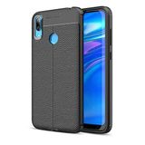 KZY İletişim-Huawei Y7 Prime 2019 ile Uyumlu Kılıf Darbe Korumalı Deri Görünümlü Silikon Arka Kapak - Siyah (Siyah)