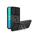 KZY İLETİŞİM Oppo A5 2020 Kapak Lens Sürgülü Kamera Korumalı Yüzüklü Stantlı Tank Kılıf - Siyah