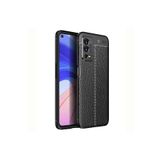 KZY İletişim-Oppo A55 4G ile Uyumlu Kılıf Darbe Korumalı Deri Görünümlü Silikon Arka Kapak - Siyah (Siyah)