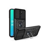 KZY İLETİŞİM Oppo A9 2020 Kapak Lens Sürgülü Kamera Korumalı Yüzüklü Stantlı Tank Kılıf - Siyah